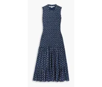 Verena floral-print shirred cotton midi dress - Blue