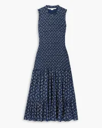 Veronica Beard Verena floral-print shirred cotton midi dress - Blue Blue