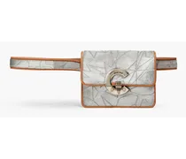 Leather-paneled calf hair belt bag - Gray