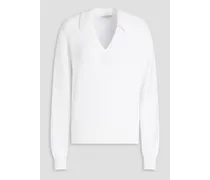 Ribbed cotton polo sweater - White