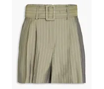 Arles belted pinstriped twill shorts - Green