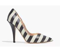 Striped leather pumps - White
