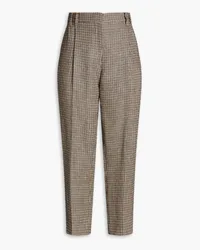 Brunello Cucinelli Bead-embellished metallic tweed houndstooth tapered pants - Neutral Neutral