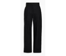 Cotton and linen-blend wide-leg pants - Black