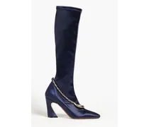 Chain-trimmed satin knee boots - Blue