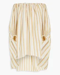 Oscar de la Renta Off-the-shoulder striped cotton and ramie-blend top - Neutral Neutral