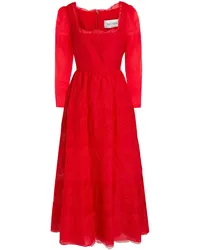 Valentino Garavani Silk organza-paneled corded lace midi dress - Red Red