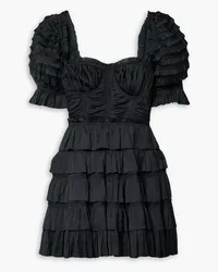 Ulla Johnson Lucette ruffled gathered satin mini dress - Black Black