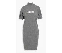 Bead-embellished printed stretch-wool jersey midi dress - Gray