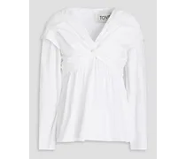 Elena twist-front cotton-poplin blouse - White