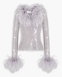 16ARLINGTON Pendall feather-embellished mesh top - Purple Purple