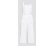 Cropped belted cotton jumpsuit - White