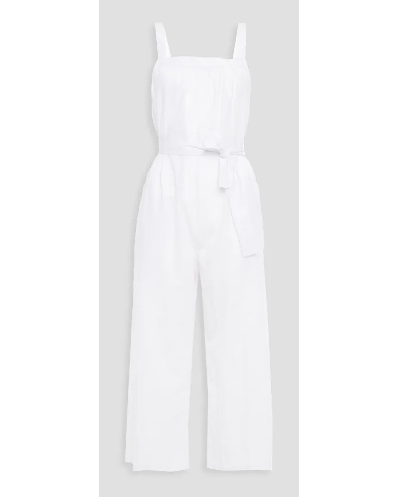 American Vintage Cropped belted cotton jumpsuit - White White