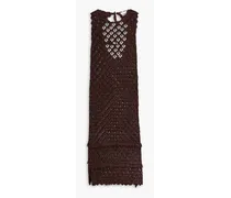 Metallic crochet midi dress - Brown