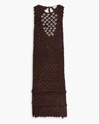 Ganni Metallic crochet midi dress - Brown Brown