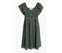 Pintucked cotton-jacquard mini dress - Green