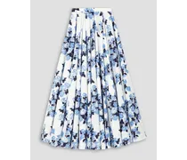 Rhea pleated floral-print cotton midi skirt - Blue