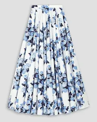 EMILIA WICKSTEAD Rhea pleated floral-print cotton midi skirt - Blue Blue