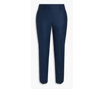 Cropped wool-blend flannel slim-leg pants - Blue