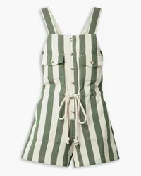 Miguelina Franca button-embellished striped cotton-twill playsuit - Green Green