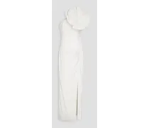 Evana one-shoulder appliquéd shantung gown - White