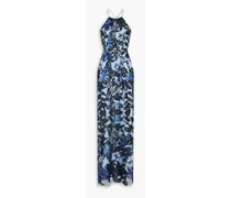 Cutout sequined tulle halterneck maxi dress - Blue