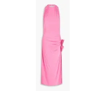 Appliquéd ruched jersey midi dress - Pink