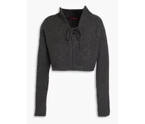 Cropped ribbed merino wool-blend cardigan - Gray