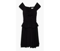 Off-the-shoulder ruched cutout stretch-crepe mini dress - Black