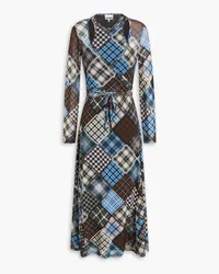 Ganni Patchwork-effect stretch-mesh midi dress - Blue Blue