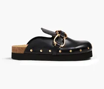 Embellished leather platform slippers - Black