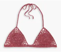 Ori metallic crochet-knit triangle bikini top - Pink