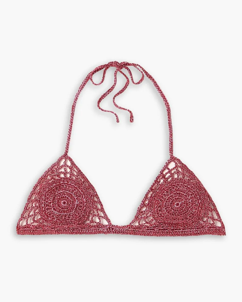 Cult Gaia Ori metallic crochet-knit triangle bikini top - Pink Pink