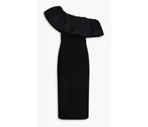 After Hours one-shoulder taffeta-paneled crepe midi dress - Black