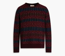 Striped cable-knit wool-blend sweater - Burgundy