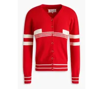 Striped wool and cotton-blend cardigan - Red