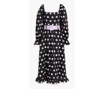 Effie shirred polka-dot twill midi dress - Black