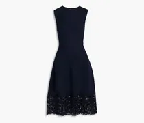 Macramé lace-paneled wool-blend dress - Blue