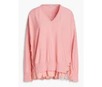 Lace-trimmed layered wool sweater - Pink