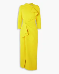 Safiyaa Avery draped gathered stretch-crepe midi dress - Yellow Yellow