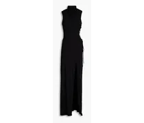 Raquel lace-up draped stretch-crepe gown - Black