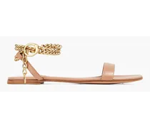 Chain-trimmed leather sandals - Pink