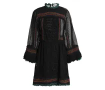Paneled fringe-trimmed knitted mini dress - Black