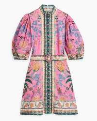 Zimmermann Belted floral-print linen mini dress - Pink Pink