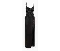 Embellished cutout satin gown - Black