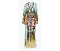 Crystal-embellished printed silk crepe de chine maxi dress - Green