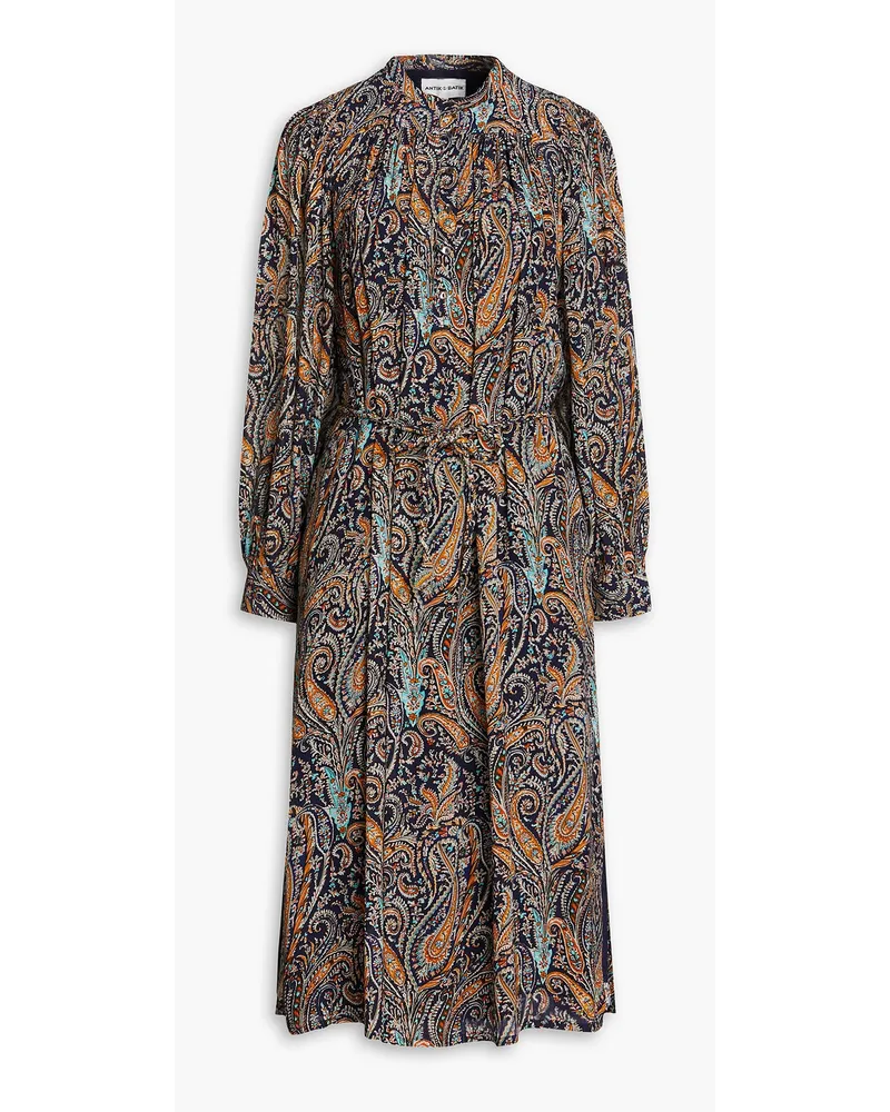 Antik Batik Elvis belted paisley-print crepe midi dress - Blue Blue