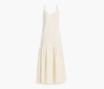 Gathered linen-blend cloqué maxi dress - Neutral