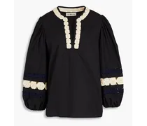 Yoyo embellished cotton blouse - Black