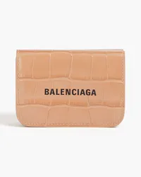 Balenciaga Glossed croc-effect leather coin purse - Neutral Neutral